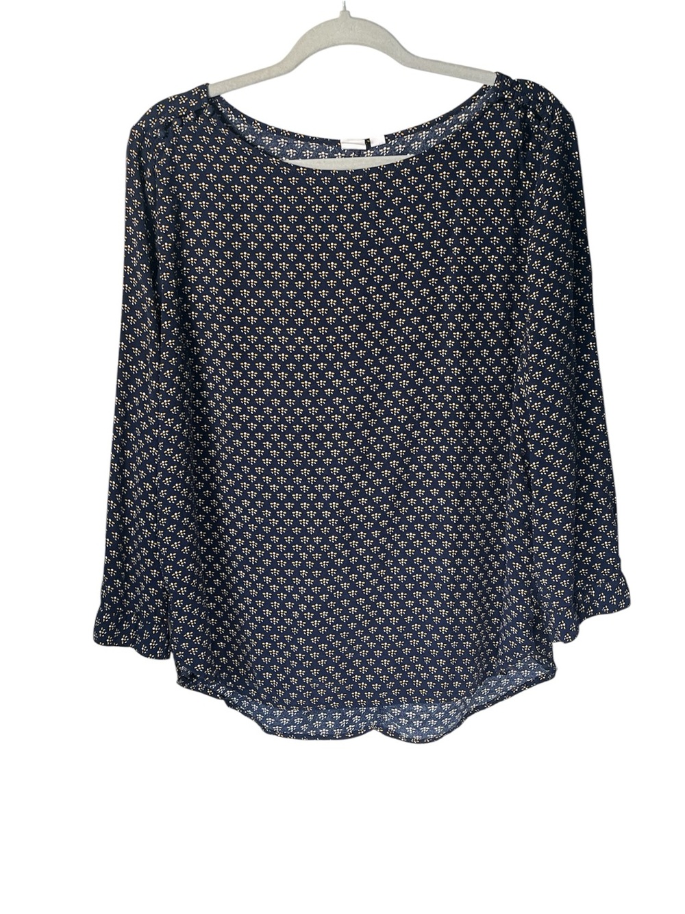 Gap Navy White and Gold Apple Seed Large-Tall Mid Length Sleeve Blouse EUC